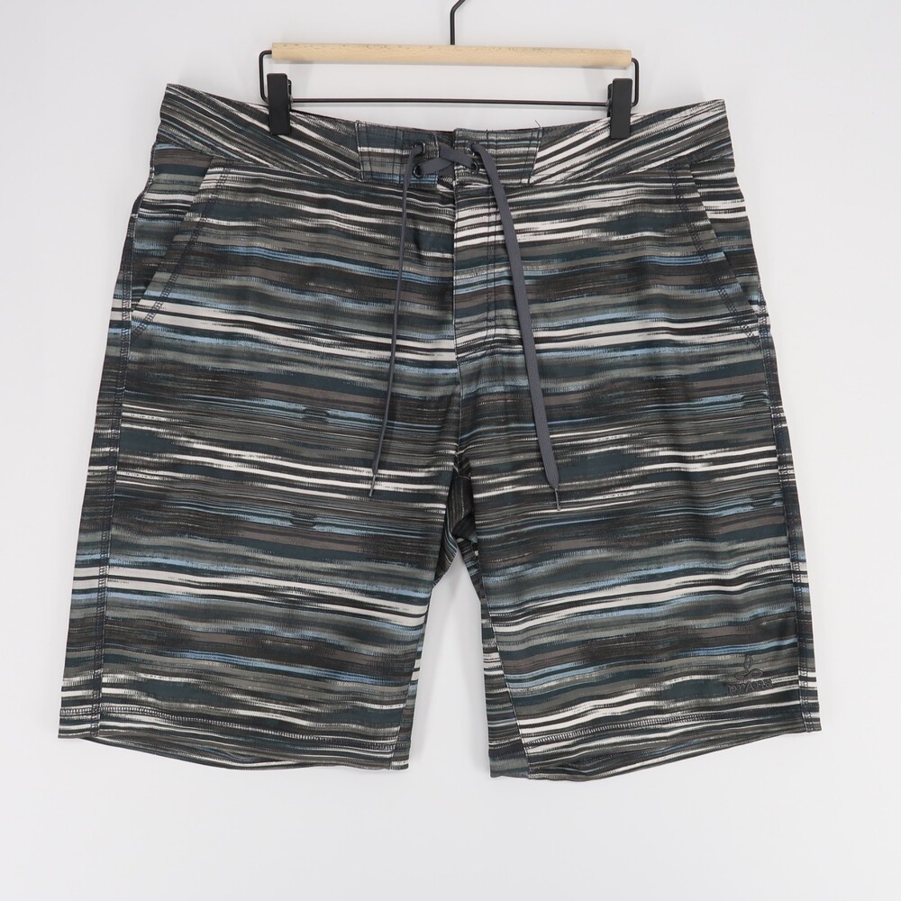 Prana Linear Board Shorts Mens‎ 38 Multi Striped Swim Trunks Quick Dry